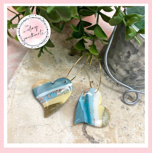 2404 blue gold hoop heart earrings