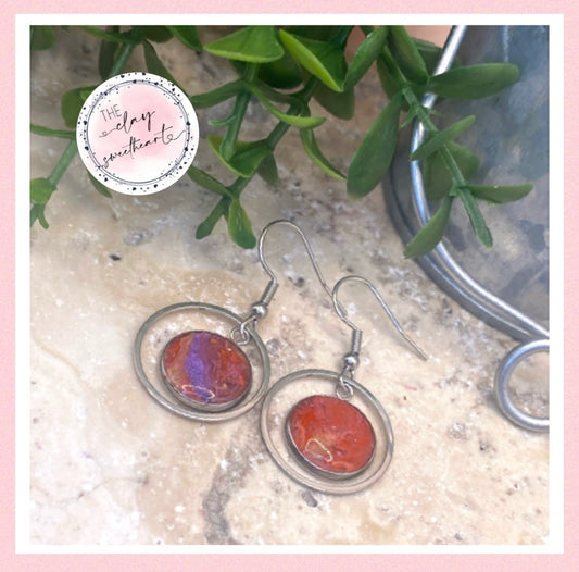 2211 red with purple polymer clay earrings
