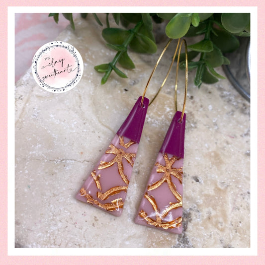 2730 Polymer clay pink and copper earrings