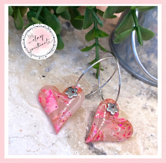2443 pink and silver heart earrings