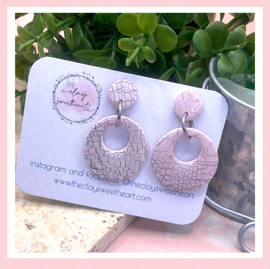 613 Pink crackle polymer clay earrings