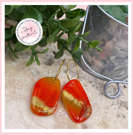 2509 pink, orange, yellow heart hoop earrings