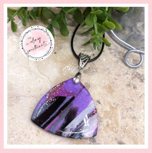 2423 purple, black and silver triangle necklace