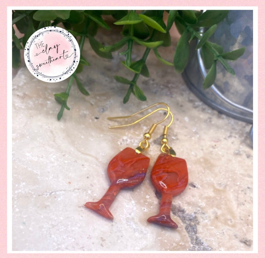 2210 red with purple polymer clay wine glass earrings