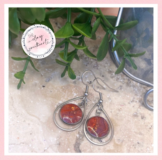 2213 red with purple polymer clay earrings