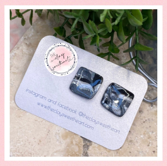 1319 black and silver polymer clay stud earrings