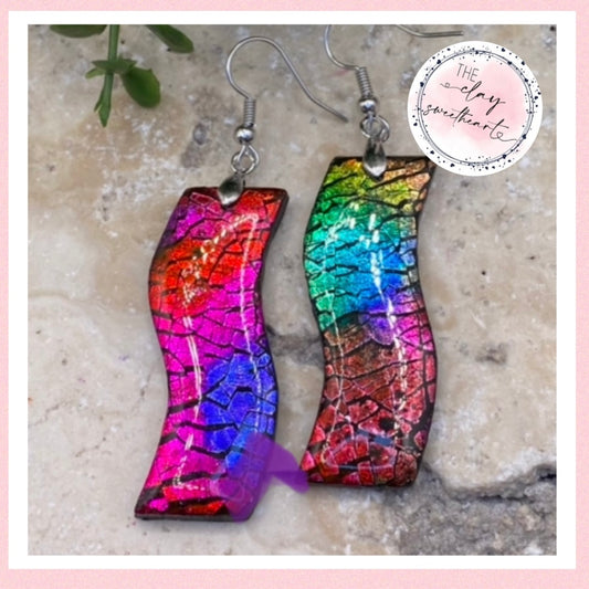 001 Rainbow prism polymer clay earrings