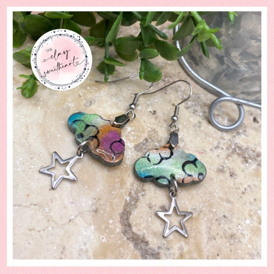 2413 rainbow flower silver hoop earrings