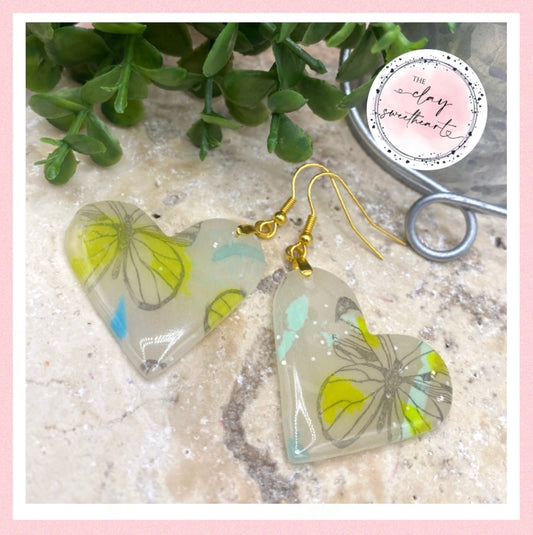 2435 butterfly print heart earrings