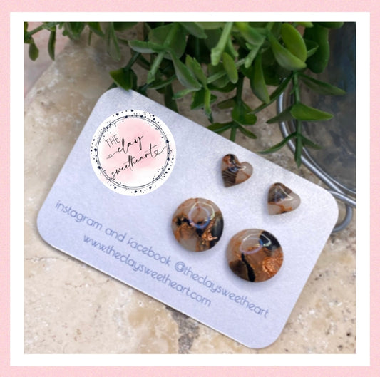 1412 black and copper polymer clay stud earrings