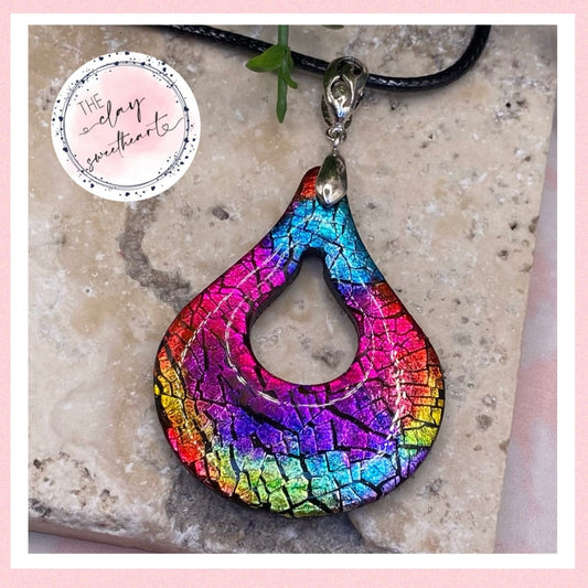 006 Rainbow prism polymer clay necklace