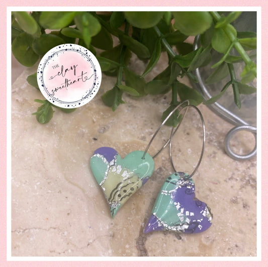 2440 butterfly print heart hoop earrings