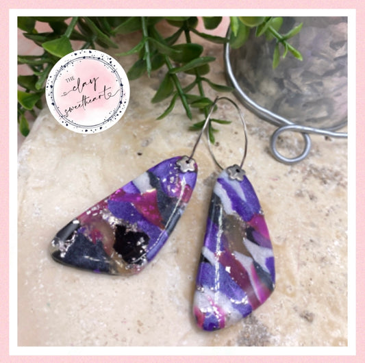 2418 purple silver hoop earrings